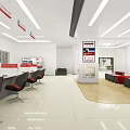 Modern Bank Lobby Interior With Open Layout Comfortable Seating And Service Counters 3d model