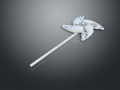 White Pinwheel Toy With Long Stick Hollow Pattern Blades And Decorative Design 3d model