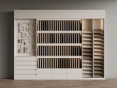 Modern Cabinet Collection Display Shelves Featuring Multi-layer Racks Drawers And Light Color Design 3d model
