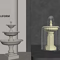 Elegant White Marble Fountain Sculpture With Multi Layer Structure And Water Flow Effect 3d model
