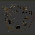 Wooden Medieval Defensive Fortification Components With Fences Spikes And Logs