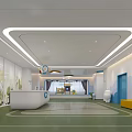 Bright Modern Service Desk Interior With Decorative Tree Patterns And Lighting 3d model