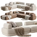 Modern Sectional Sofa With Beige Brown Upholstery Pillows And Soft Throws 3d model