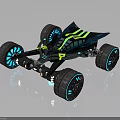 Futuristic Blue Off Road Car With Green Stripes Geometric Body And Illuminated Wheels