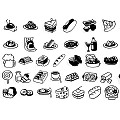Colorful Food Themed Wall Decor With Cartoon Icons Of Various Snacks And Meals