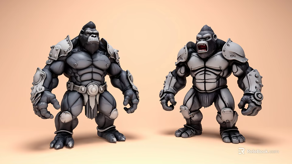 Armored Gorilla Characters With Muscular Build And Protective Armor Design 3d model 