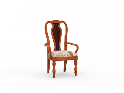 Elegant Classic Wooden Armchair With Carved Backrest Curved Armrests And Patterned Seat 3d model