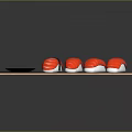 Fresh Salmon Sushi Served On Wooden Tray With Chopsticks And Soy Sauce Dish