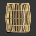 Bamboo Woven Cylindrical Stool with Grid Design and Natural Tone