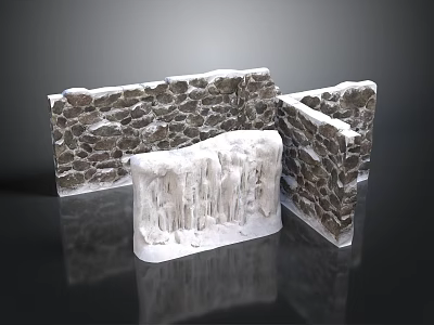 Rough Stone Wall Structure With Frosty Icicles And Snow Covered Edges 3d model