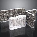 Rough Stone Wall Structure With Frosty Icicles And Snow Covered Edges