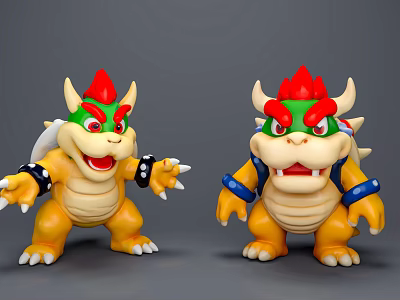 Super Mario Bowser Action Figures With Red Horns Spiked Shells Green Eyes And Blue Wristbands 3d model