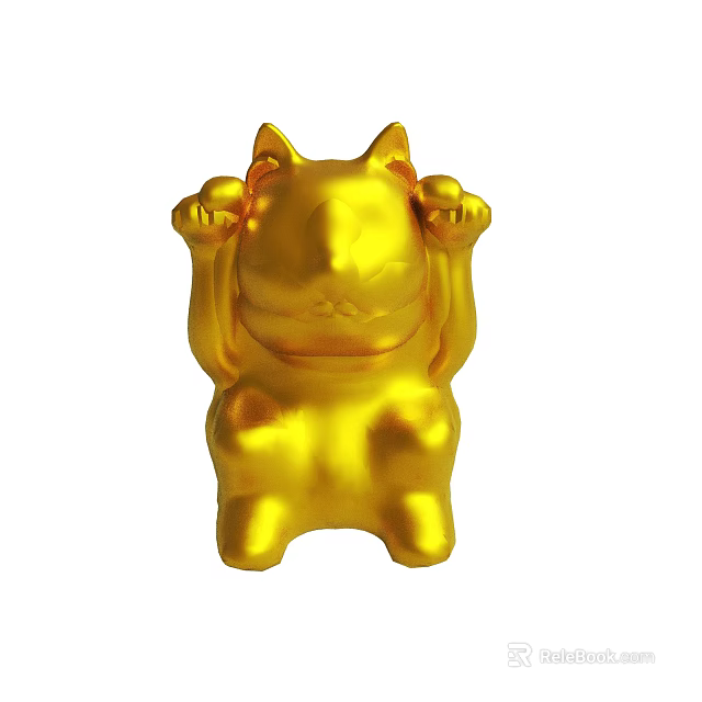 Golden Cat Shaped Decorative Ornament With Raised Paws And Shiny Surface 3d model 