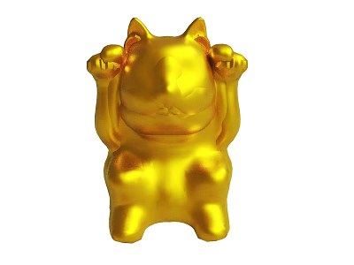 Golden Cat Shaped Decorative Ornament With Raised Paws And Shiny Surface 3d model