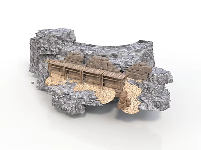 Modern Rock Landscape Model Featuring Wooden Bridge And Natural Design Elements 3d model