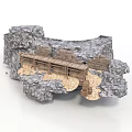 Modern Rock Landscape Model Featuring Wooden Bridge And Natural Design Elements