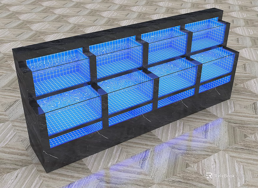 Aquarium Fish Tank Display With Multi Layer Transparent Compartments Blue LED Lighting And Black Base 3d model