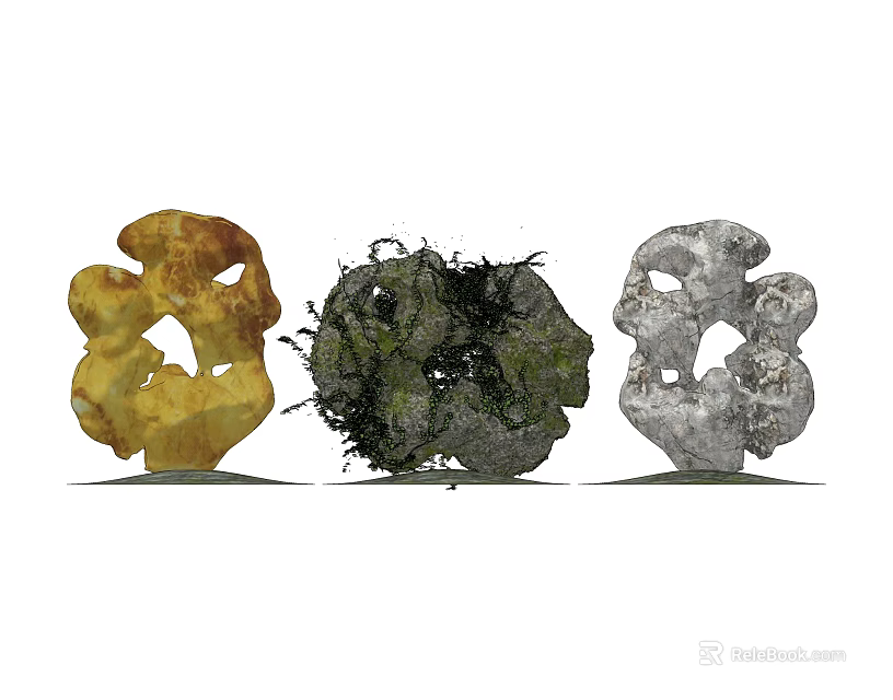 Stone Wood Decorative Artworks Featuring Hollow Shapes And Natural Textures 3d model 