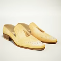 Yellow Leather Mules With Tassel Detail And Studded Toe On Wooden Sole