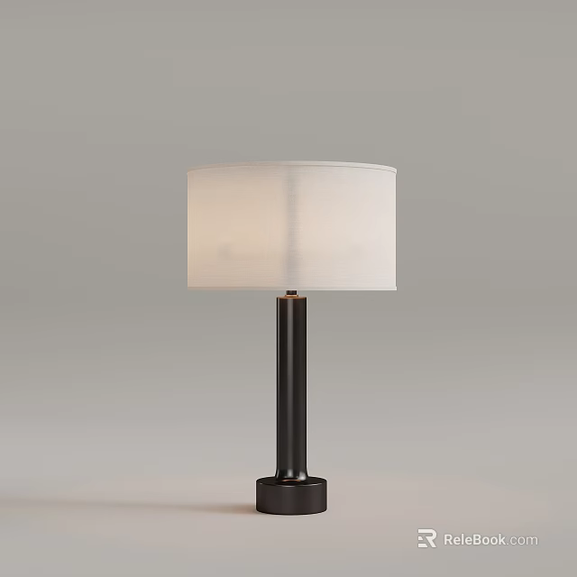Modern Table Lamp With White Fabric Shade And Black Cylindrical Base 3d model 