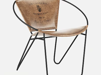 Vintage Style Leisure Chair With Leather Seat Black Metal Frame And Text Pattern 3d model