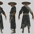 Vintage Style Traditional Costume Bamboo Hat Figure Sculptures Decorative Ornament Set For Home Decoration