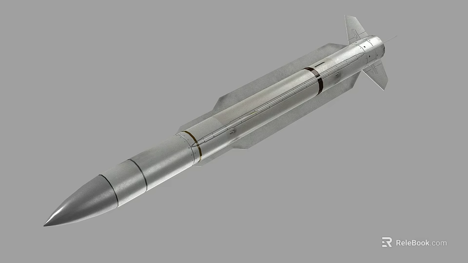Military Missile Weapon With Pointed Nose Aerodynamic Fins And Silver Metallic Surface 3d model 
