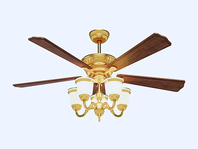 Vintage Air Conditioner Fan With Wooden Blades And Golden Ceiling Light Design 3d model