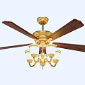 Vintage Air Conditioner Fan With Wooden Blades And Golden Ceiling Light Design