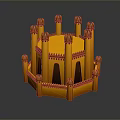 Vibrant Orange Castle Model With Multiple Towers Spires And Wall Structure