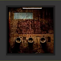 Public Toilet Interior With Graffiti Dirty Worn Walls Urinals And Dirty Floor
