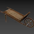 Rustic Vintage Wooden Wheelbarrow With Wooden Wheel And Old Fashioned Frame