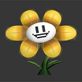 Cartoon Yellow Flower With White Center Smiling Face Green Stem And Leaves