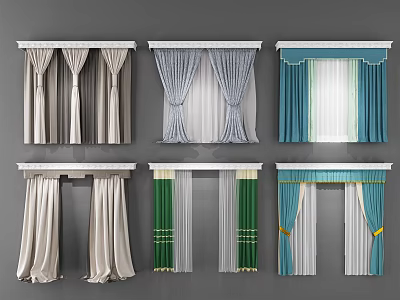 Various Styles Curtains With Neutral Blue Green Elegant Drapes And Decorative Valances 3d model