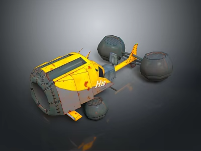 Yellow Hex Marked Vehicle With Large Wheels And Robust Industrial Structure 3d model