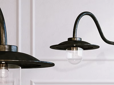 Modern Black Metal Wall Sconces With Curved Arm Round Base And Transparent Glass Globe 3d model