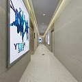 Modern Public Restroom With Wooden Partitions White Tiled Floor And Decorative Painting