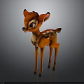 Adorable Red Fawn Character With White Spots Standing On Gray Background