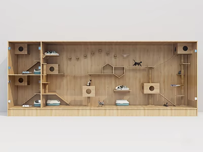 Wooden Cat Furniture With Multiple Platforms Beds Stairs And Scratching Areas 3d model