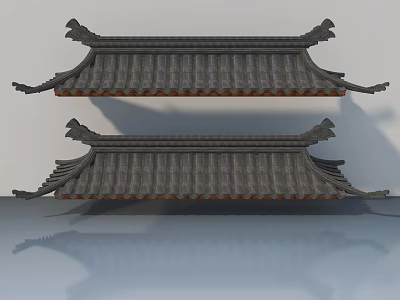 Traditional Chinese Style Roof 3D Models With Curved Eaves Tile And Reflection Design 3d model