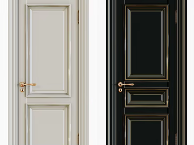 Modern Style Swing Doors with Light and Black Colors and Golden Handles 3d model