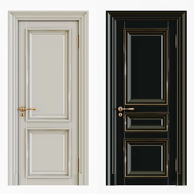 Modern Style Swing Doors with Light and Black Colors and Golden Handles 3d model