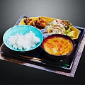 Delicious Japanese Food Tray With Rice Fried Chicken Soup And Side Dishes