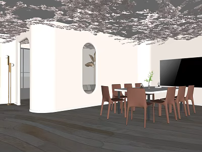 Elegant Beauty Hair Salon Interior With White Walls Round Mirror Dark Flooring And Decorative Ceiling 3d model