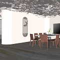 Elegant Beauty Hair Salon Interior With White Walls Round Mirror Dark Flooring And Decorative Ceiling