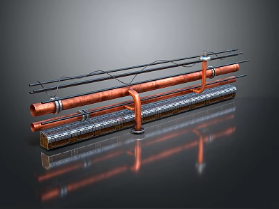 Industrial Equipment Copper Pipe System With Metal Base And Connection Components 3d model