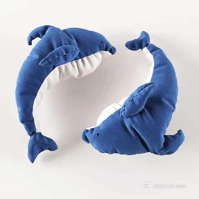 Soft Blue Dolphin Shaped Plush Pillows with White Accents for Home Decor 3d model 