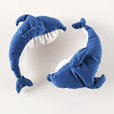Soft Blue Dolphin Shaped Plush Pillows with White Accents for Home Decor 3d model
