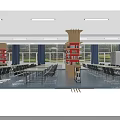 School Library Interior With Wooden Columns Bookshelves Study Desks And Natural Light