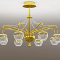 Elegant Golden Crystal Chandelier With Multiple Hanging Glass Shades Design